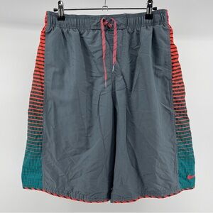 Nike Swim Trunks Board Shorts, Grey with Turquoise/Orange Accents, Men's Large